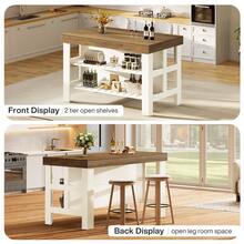 Tribesigns Kitchen Island With Seating And Storage Shelves, 55.1-Inch Breakfast Counter Farmhouse Island Table For Kitchen Dining Room - 棕色和白色 - 查看 11