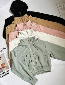 Women's Windbreaker Jacket With Double Lining, Front Pockets, Button Detail On The Cuff And Hood - MM Modas Oficial - 薄荷綠 - 查看 2