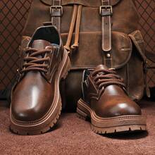 2025 Novos Sapatos de Couro Casuais com Sola Grossa Moda Coreana de Outono, Botas de Trabalho Retrô de Cano Alto