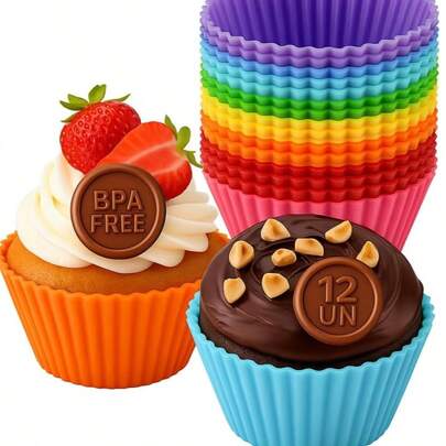 Forminha De Silicone Forma Assadeira Cupcake Mini Bolo Muffin 12 Unidades