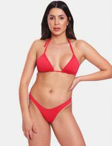 KIT 2 Bikini Thong Panties Delta Wing Beachwear Summer Casual Look Women's Fashion - 黑色和紅色 - 查看 4