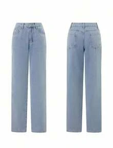 Womens Jeans, Women's Wear In Y2K Style Solid Color Wash Blue High-Waisted Jeans, Loose Diagonal Pocket Zipper Button Open And Close Jeans, Women's Jeans And Clothing, Jeans>Pants, Suitable For All Seasons, With Multiple Pocket Designs, Religion>Clothes, Suitable For Outdoor Outfits, Cocktail Parties, Parties, Christmas, Nightclubs, Banquets, Film Festivals, Cinemas, Balls, Cocktail Parties, Bars, Weddings Graduation Ceremony, Homecoming, Birthday Party, Rebellious Girl, Holiday-Themed Party, Out Dress, Streetwear, Fashion Show, Date, Valentine 's Day, Out Work University, School Village, Concert, Street Girl, Girl, Country Outfits Women, Out Best Women, Ladies' Holiday Clothing, Country Concert Country Concert Outfit,New Years Outfit Women - Xanh đậm - Xem 3