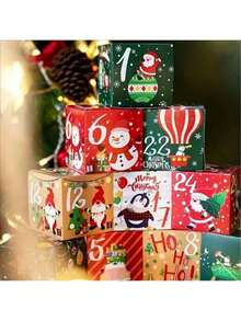 24 Peças Conjunto de Caixas de Presente de Natal - Embalagem de Doces Festivos e Lembrancinhas, Caixas de Papel Decorativas de Feriado, Decorações de Natal, Pijamas de Natal, Presentes de Natal, Decoração de Natal - Multicolorido - Visão 2