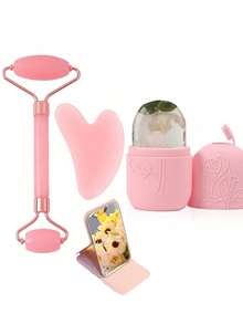 4pcs Ice Roller Facial Skincare Set - Includes Facial Massage Ice Roller, Folding Makeup Mirror, Rose Quartz Roller With Massage Head And Gua Sha Board, For Relieving Facial And Eye Puffiness, Facial Contouring And Enhancing Skin Care And Glow, Suitable For Eyes, Neck And Face, Ice Roller Mold Cube - Skincare Tools. Summer Ice Massage Supplies, Office Supplies, School Supplies, Travel Essentials.,Beauty,Skin Care Products,Spa,Self Care,Skin Care Tools,Face Care,Esthetician Supplies,Massage,Face Massage Tool,Face Roller