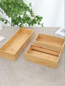 1pc Bamboo Storage Box Mostly Use Bamboo Wooden Box Desktop Rectangular Uncovered Dim Sum Hot Pot Vegetable Solid Wood Packaging Box