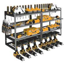 Power Tool Organizer For Tool Storage, Drill Holder Wall Mount With Charging Station, Tool Holder And Storage Rack For Garage Organization, Heavy Duty Metal Tool Shelf With Battery Holder - Black Three-tier Storage Rack - View 3