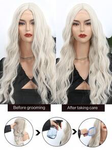 Long Blonde Wavy Wig 26 Inch Natural Wavy Wig Long Platinum Blonde Wig For Women Synthetic Wig Middle Part Halloween Cosplay Wigs For Women Halloween Party - Gold - View 8