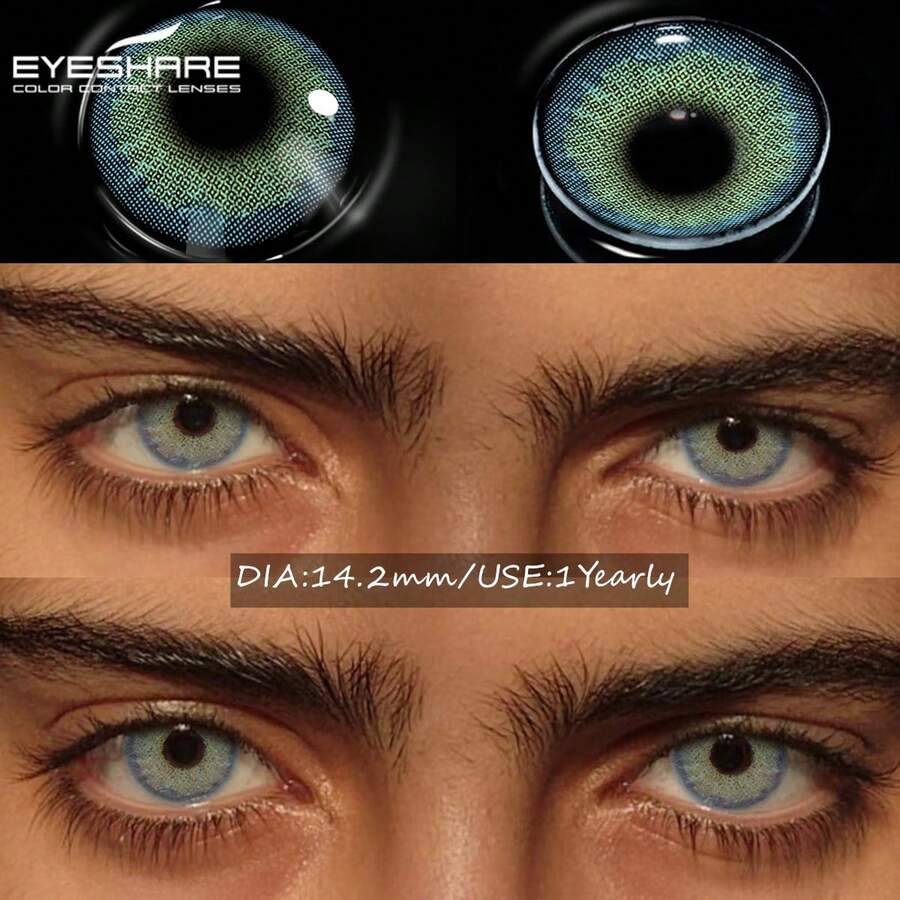 EYESHARE 1 Pair Ocean Series Colored Contact Lenses, Blue/Gray Beautiful Pupils Brown Eyes Green Makeup Yearly Use Cosmetic Eye Beauty,14.2mm - Non-Prescription - OCEAN-BLUE - 查看 1