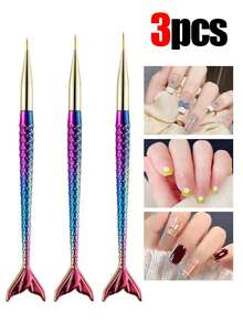 3/1件（款式随机）新款美人鱼美甲描线笔套装，全息美人鱼尾巴彩绘笔，美甲描线笔，初学者友好型一笔画美甲工具套装