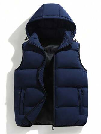 Chaleco con capucha desmontable de unicolor para hombre, otoño/invierno