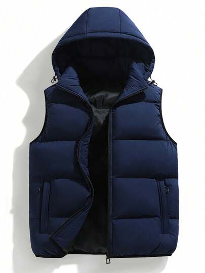 男士可拆卸连帽纯色背心夹克，秋冬