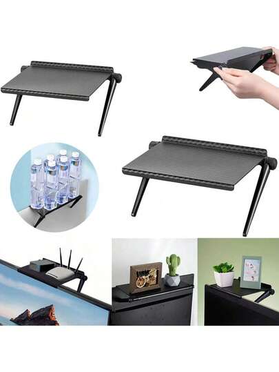 1 pieza Estante superior para pantalla de TV, organizador de monitor, soporte ajustable para router de TV y decodificador, estantería de almacenamiento, estante para monitor de computadora, organizador de artículos pequeños, práctico, sin taladro, fácil instalación, organizador de escritorio, ahorro de espacio, para el hogar, la oficina, transmisión en vivo, mejora la calidad de vida.