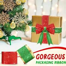 Conjunto de 1/3 Rolos de Fita Clássica de Natal com Glitter, 3,8 cm de Largura, 2 Metros de Comprimento. Fitas multifuncionais para artesanato natalino, decoração festiva, embrulho de árvores, embalagens de presentes e arranjos florais - Poliéster, sem penas, para uso sazonal. Decoração de Natal para casa, decoração de ambientes, presentes de Natal. - Multicolorido - Ver 4