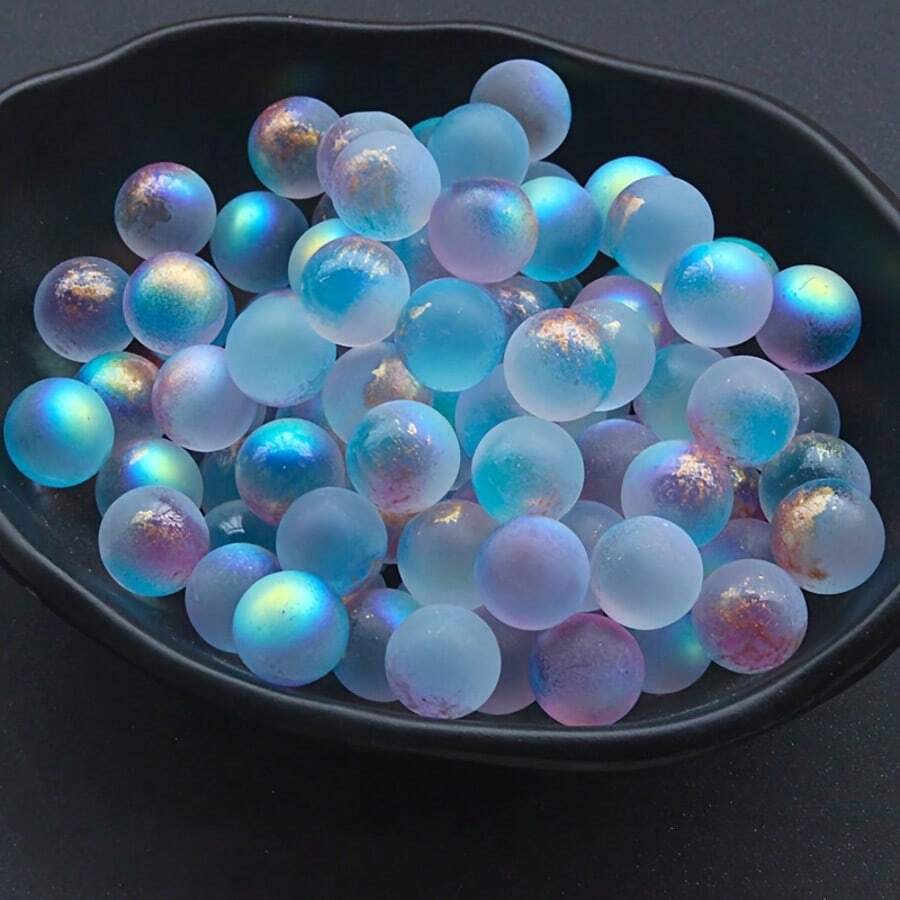 50pcs 12mm Glow-In-The-Dark Glass Beads - Vibrant Polished Stones For DIY Crafts, Jewelry Making & Aquarium Decor - 藍紫色 - 查看 1