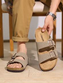 春季新款男女通用厚底舒适沙滩凉鞋，高品质勃肯鞋风格男女通用套脚拖鞋 - 沙色 - 查看 7