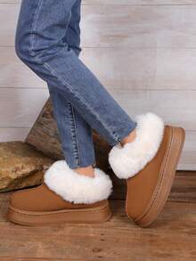 1 Paar Große Größen 36-42 Farbblock modische süße Western Stil Kunstfell gefüttert Flauschiger Rand Kunstfell Patchwork Dicke Sohle Schneestiefel, geeignet für Urlaub, Outdoor, Winter