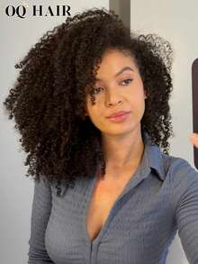 OQ Hair 3 IN 1 HALF WIG Seamless Flip Over Wig Kinky Curly Human Hair No Glue No Lace Wig Half Wig 180% Density 14-16 Bob Inch 18-28 Inch Long Hair Natural Black Travel Essential Beginner Friendly Frontal Human Hair Real Human Hair Wigs Wear And Go Glueless Wig Human Hair Free Gifts Free Shipping Halloween Costumes Human Hair Wigs Halloween Travel Essentials Y2K Turn Up Baddie Holiday Vacation For Women - S1 - View 5