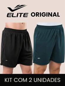 Kit 2 Basic Men's Bermuda Shorts For Football Academy In Polyester Elite Original Father's Day Dad - Black and Petroleum Blue - View 1