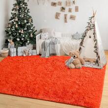 Soft Modern Indoor Large Shaggy Rug For Livingroom Bedroom Dorm Kids Room Home Decorative, Non-Slip Plush Fluffy Furry Fur Area Rugs Comfy Nursery Accent Floor Carpet 6x9 Feet, Orange Red - 橘紅色 - 查看 3