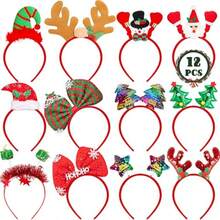 6pcs/12pcs Christmas Headbands And Costume Headwear, Deer Ears, Xmas Santa Christmas Accessories Decorations Party Favors, Cute Christmas Head Hat Toppers, Great Fun And Festive For Christmas Party Favors And Holiday Photos Booth - Multicolor - View 7