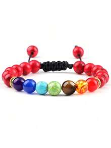 ZIRUISP 7脉轮疗愈石串珠手链可调节天然宝石珠子男女款冥想瑜伽精神能量平衡礼物 - 彩色 - 查看 6