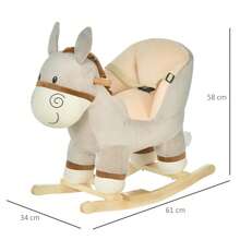 HOMCOM Kids Rocking Horse, Children Plush Ride On Donkey Animal Rocker W/ Sound, Wood Base Seat, Ty Belt, Baby Toy Rocker For Toddler 18 - 36 Months, Grey - Grey - View 5