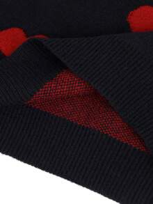 Knit Mix 优雅心形图案针织毛衣，女士长袖圆领套头衫，休闲宽松版型，适合情人节、秋冬季穿着。 - 黑色 - 查看 10