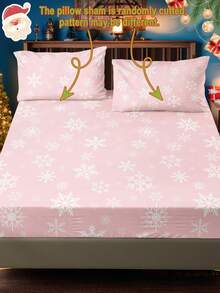 3pcs Polyester Digital Printing Christmas-Themed Bedding Three Pieces Set With White Snowflake Pattern (1 Fitted Sheet+2 Pillowcases Without Core), Suitable For Christmas Decor Home,Christmas Decoration, And Cute Christmas Gift. - Multicolor - View 5