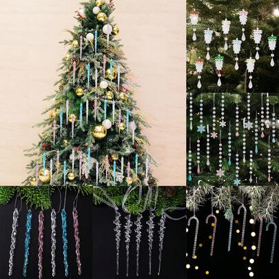 5/6/12PCS Clear Acrylic Christmas Tree Decorations Christmas Hanging Ornaments Snowflake & Icicle Hanging Decor New Year Party Decorations Christmas Christmas Decorations Christmas Pajamas Christmas Gifts Christmas Decor