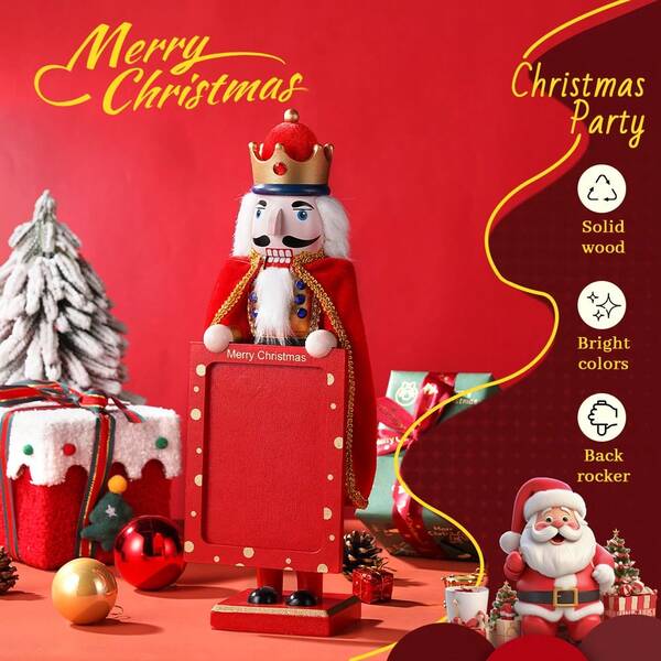 38cm Christmas Nutcracker Wooden Puppet 5-Inch Photo Frame, Nutcracker Soldier Wooden Craft Figurine Decor, Christmas Gift Home Decoration