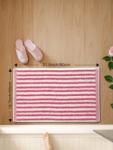 DAJIANG 1pc Flocked Bathroom Mat Carpet, Retro Floral & Rainbow Striped Bohemian Style Area Rug, Non-Slip TPR Bottom, Soft Absorbent Comfortable, Suitable For Bathroom, Shower, Kitchen, Living Room, Dorm, Dining Room, Home Decor, Festival Decor, Thick, Autumn/Winter, Thanksgiving Decoration Christmas Decor Kitchen Rug