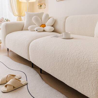 1pc Stretch Sofa Cover, Solid Color Nordic Style 3D Design, Suitable For All Seasons, Home & Living Sofa Slipcover Anti-Slip Anti-Scratch Covers For Living Room Bedroom Study Sofa Armchair Loveseat Sectional Chaise