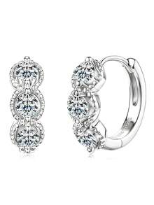 XUJIA 1pair Retro Classic Moissanite Hoop Earrings For Women 925 Sterling Silver 3mm(0.10ct*6pcs) Round Cut Moissanite Earrings Birthday Anniversary Engagement Wedding Jewelry Gifts