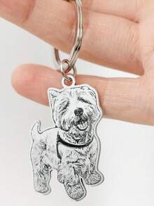Custom Engraved Pet Photo Keychain, Personalized Dog Portrait Stainless Steel Gold Plated Memorial Key Ring Gift - Pet Keychains - View 3
