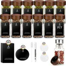 SAEIV Set Of Square Spice Jars (With Lids): 2/12/24/35 Spice Jars (With Spice Labels): The Perfect Organizer For Kitchen Spices: 120 Ml Jars: Including Funnel, Labels, Cleaning Brush And Sieve - 12 Square Bottles Of Acacia Wood - View 7