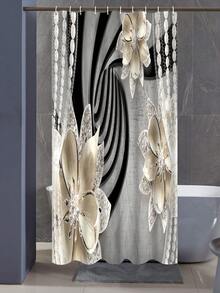 1 件/4 件浴室窗帘淋浴套装，浴帘和浴垫套装，花卉和珍珠图案浴室装饰套装，经典简约豪华浴室套装，配有 12 个挂钩