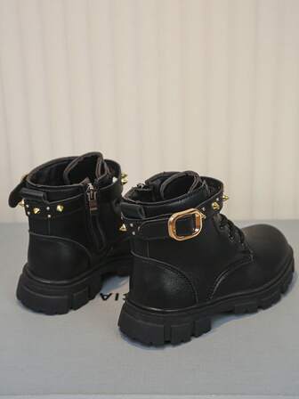 1 Pair New Fashion Anti-Slip Rivet Decor Boots For Toddlers & Little Kids