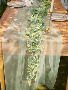 1Pc Artificial Eucalyptus Garland, Simulation Green Leaf Garland With Imitation Silver Gypsophila Artificial Flowers, Eucalyptus Leaves, Artificial Vines For Dining Table, Home, Wedding, Mantel, Party Centerpiece Decoration Garden, Swing, Table Runner, Window Sill Indoor And Outdoor Decoration, For Wall Decor, Arch Backdrop Artificial Hanging Plant