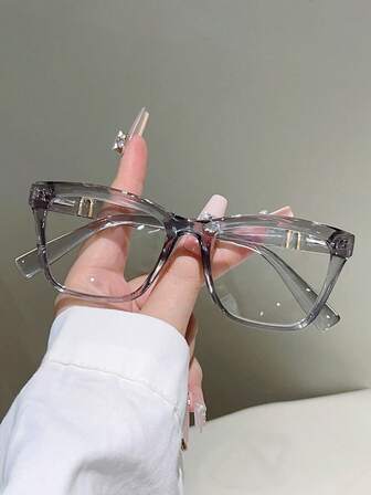 1 Pc Women's New Classic Wayfarer Style Fashion Glasses Translucent Frame Glasses Simple Style Decorative Eyeglasses, Novel Letter Decorative Temple Women's Fashion Accessories