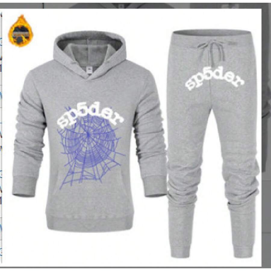 American Hip-Hop Singer Letter Print Couple Sweatshirt Unisex Hoodie Set Black Casual Wear Vacation Wear Streetwear Fabric - 23淺灰色 - 查看 1