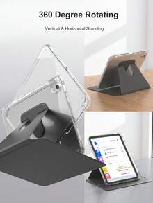 Anti-Scratch IPad Case Compatible With Built-In Pencil Holder, 360 Degree Rotating Folio Stand Cover, Premium Shockproof Auto Wake/Sleep And Flexible Viewing Angles-Black