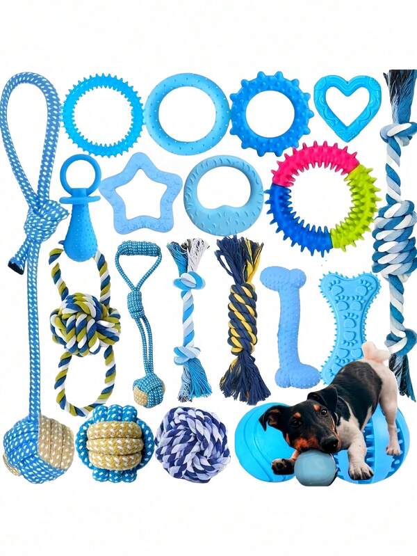 3pcs Puppy Teething Toys Set, Assorted Chew Toys With Rope, Treat Balls & Squeaky Toys, Durable Fabric Dog Toys For Puppy & Small Dogs, Ideal For Gifts