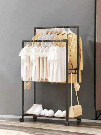 1 件装滚动式双杆衣架 | 旋转衣帽架，带挂钩和搁板 | 节省空间的家居收纳用品