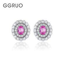 1Pair S925 Pink Earrings Vintage Luxury Round Studs Sweet Cute Dainty Women Jewelry For Ladies Bridal Wedding Party Elegant Valentine Day Gift