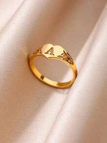 1pc Stainless Steel Heart-Shaped Rose Flower & Letter Engraved Ring, Valentine's Day Gift - JZ8012 - View 2