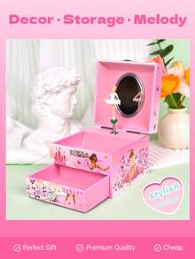 1pc,Square-Shaped,Musical Jewelry Box,Wood,Gift For Girls,Birthday Gift,Decor, Storage,Melody,Stylish & Practical - Goldilocks 2 Square - View 2