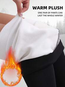 女士超柔软高腰喇叭裤，带保暖内衬，紧身收腹喇叭裤，纯色提臀加厚打底裤，高弹瑜伽运动阔腿裤，女士运动紧身裤 - 黑色 - 查看 3