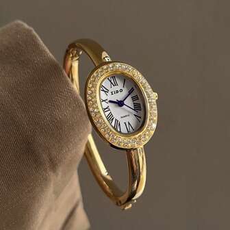 复古奢华女士水钻手链表，女士时尚简约优雅防水不锈钢石英表，适合日常佩戴，生日礼物