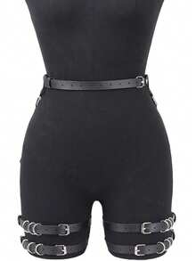 L1pcs Ladies Black Pu Leather Chain Belt Punk Fashion Bundle Garter Party Wear With Accessories Harness For Women