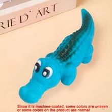 橡胶狗咬胶玩具，鳄鱼形吱吱叫玩具，牙齿清洁设计，缓解压力的动物图案咬胶，多种颜色可选 - 彩色 - 查看 13